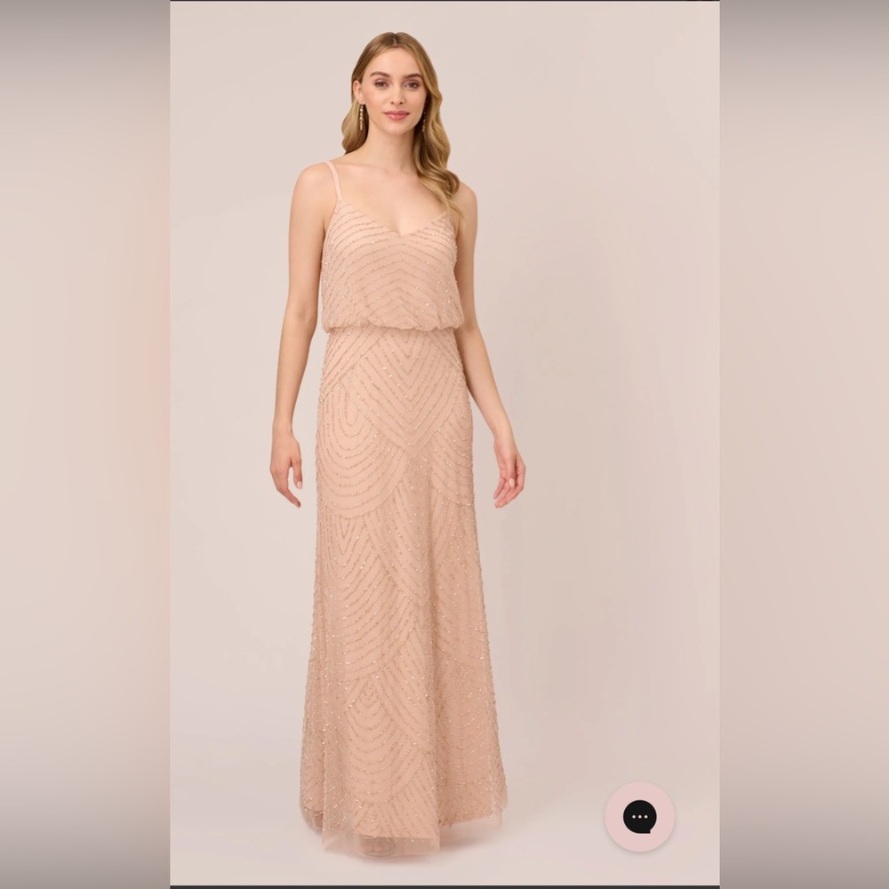 ADRIANNA PAPELL Art Deco Beaded Blouson Gown In Blush Size 2